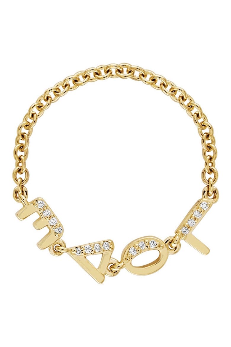 Tiny Letters 14k Gold Diamond LOVE Chain Ring, Main, color, YELLOW GOLD, DIAMOND