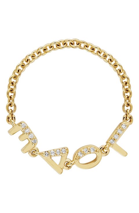 Tiny Letters 14k Gold Diamond LOVE Chain Ring