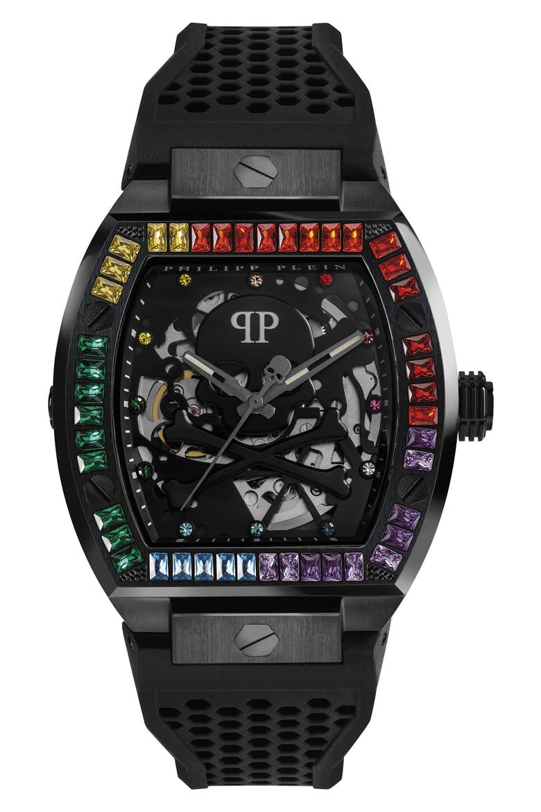The $keleton Silicone Strap Watch, 44mm, Main, color, IP BLACK