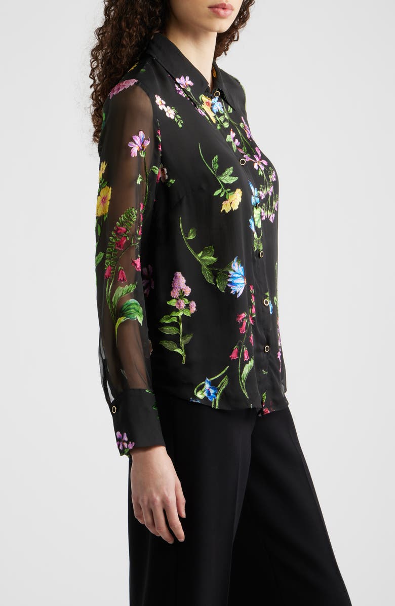Elie Tahari The Janice Print Silk Blend Shirt, Alternate, color, Denim Garden Burnout