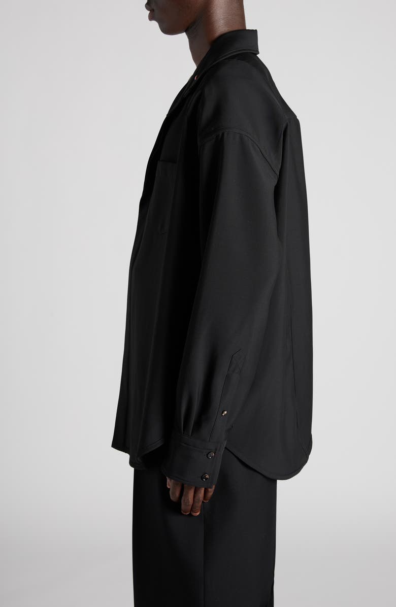 Bottega Veneta Light Wool Button-Up Shirt with Enameled Matchsticks, Alternate, color, 1000 Black