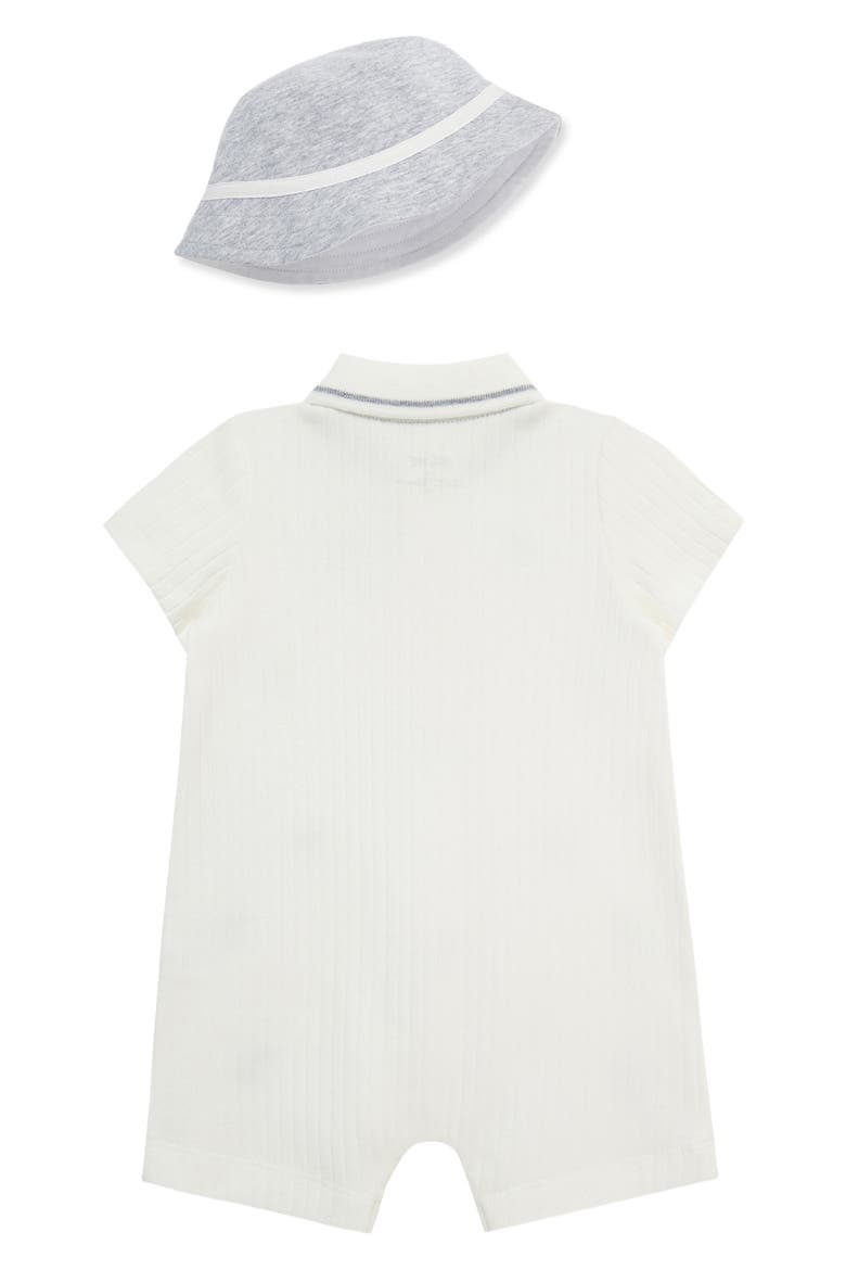 Puppies Cotton Polo Romper & Hat Set, Alternate, color, WHITE