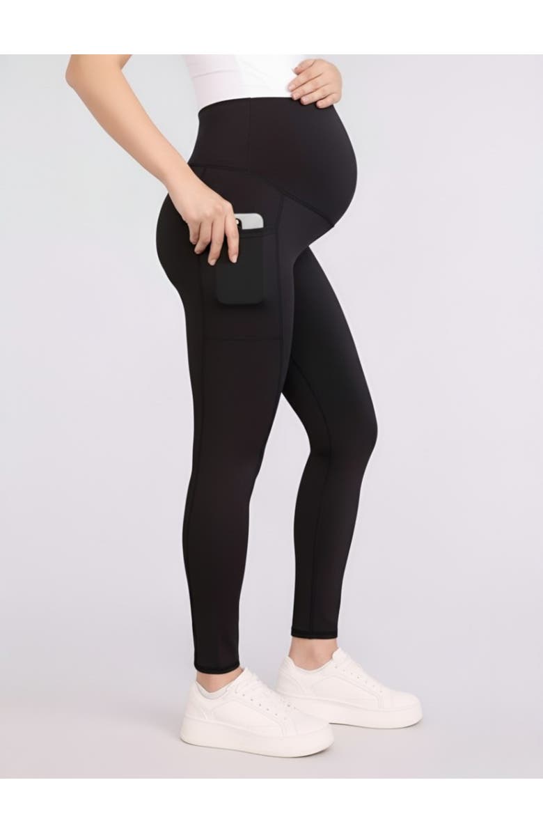 MOTHERHOOD MATERNITY Over the Belly Side Pocket Active Maternity Leggings, Main, color, Black