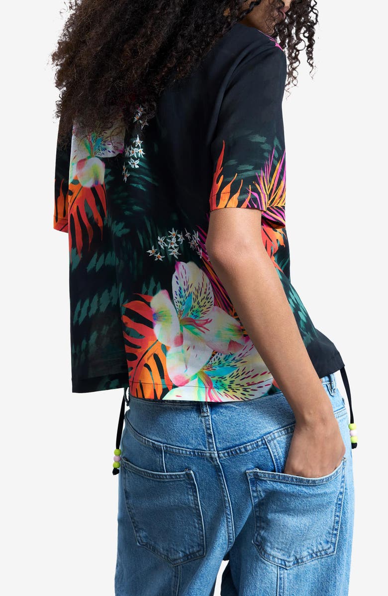 Desigual Tropical Floral Print Woven Shirt, Alternate, color, Black
