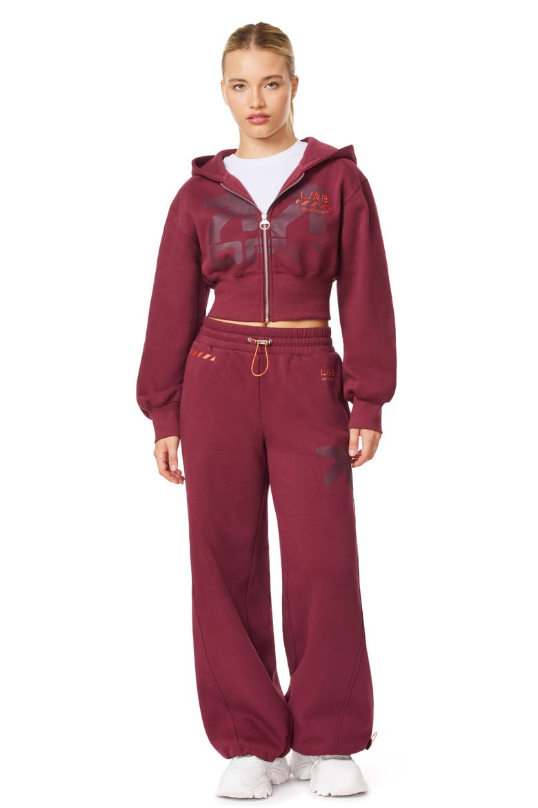 Graphic Cropped Full Zip Hoodie, Alternate, color, BURGUNDY