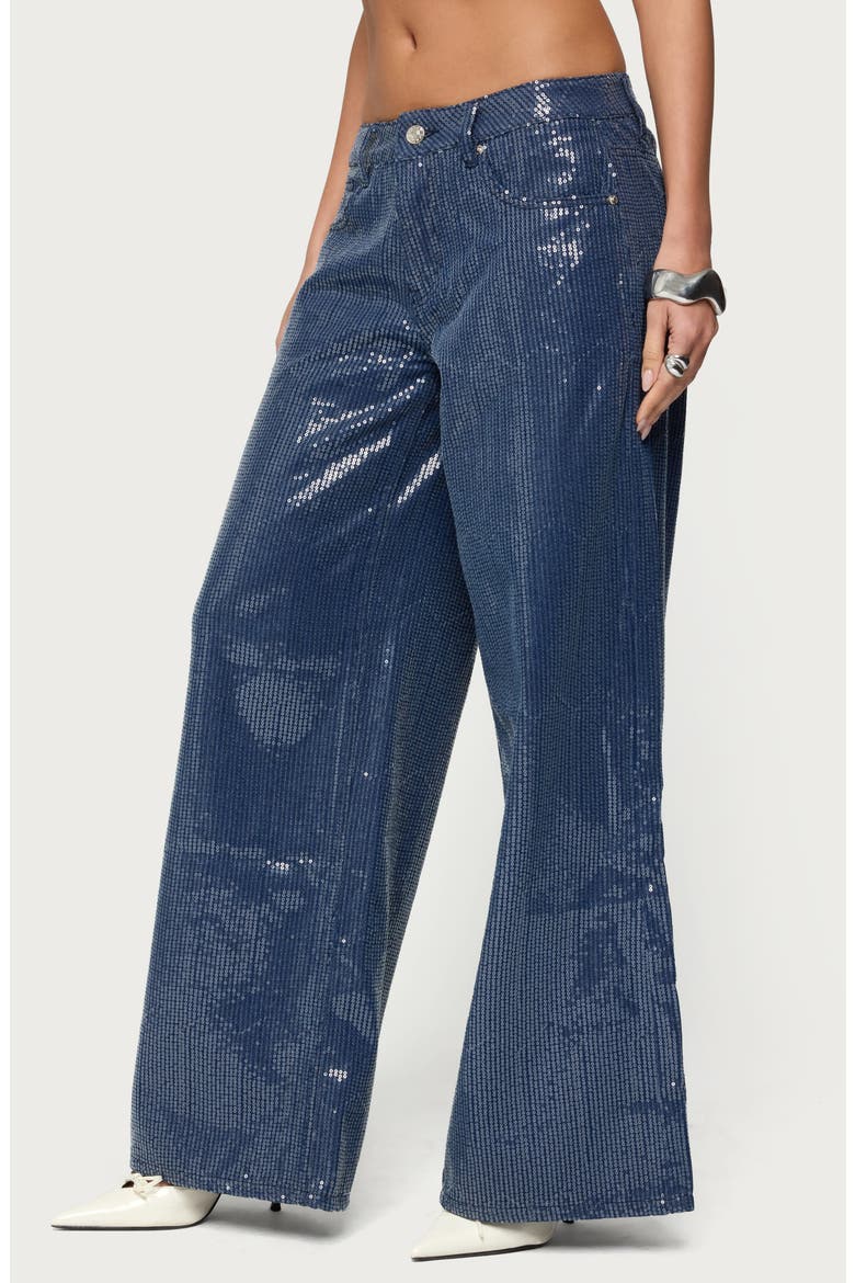 Mirella Sequin Wide Leg Jeans, Alternate, color, DARK-BLUE