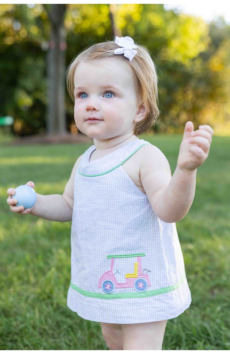 Florence Eiseman Check Seersucker Skirted Romper with Golf Cart, Alternate, color, Blue/White