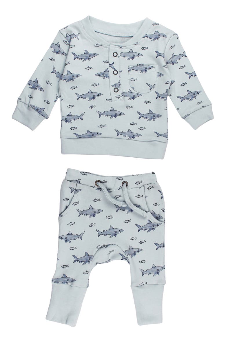 Kids' Organic Cotton Henley Sweatshirt & Joggers Set, Main, color, SHARKS