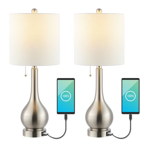 Jonathan Y Tyler 24" Modern Classic Gourd Iron Led Table Lamp With Pull-chain With Dual Usb Charging In Nickel