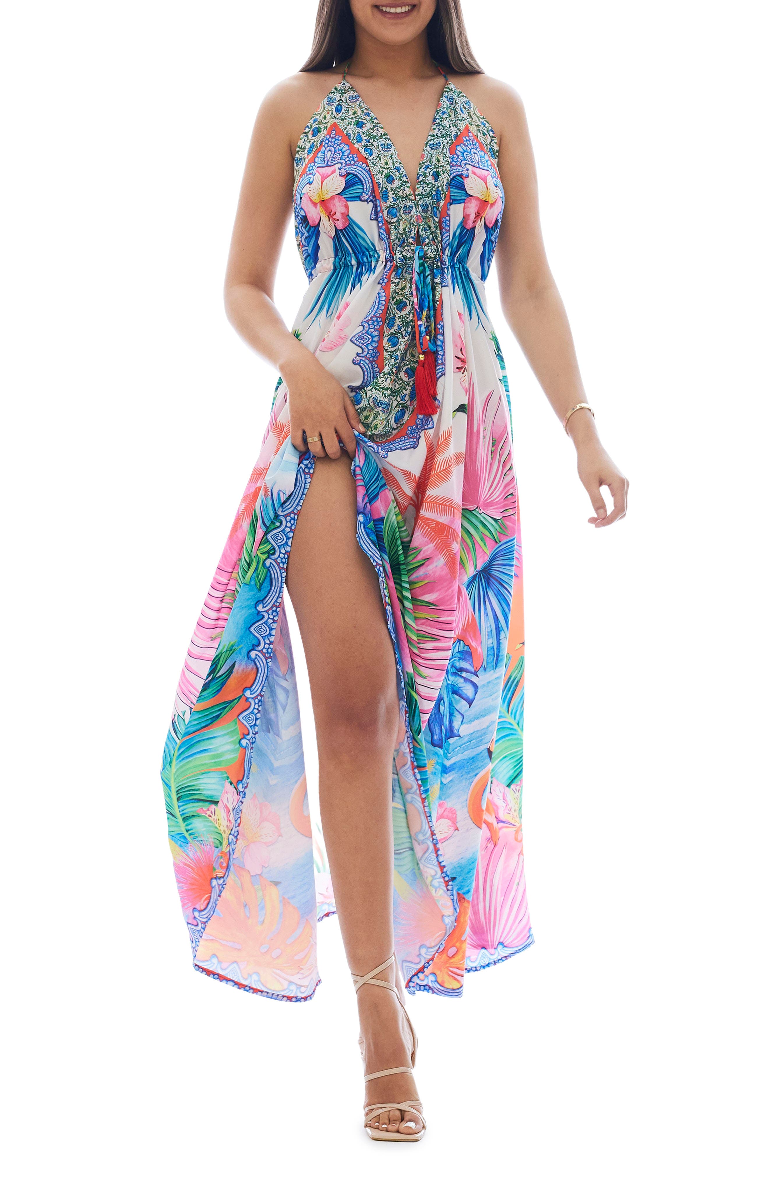 RANEES Flaming Cover-Up Halter Dress