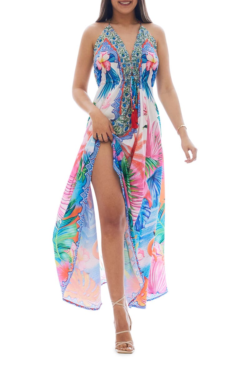 Flaming Cover-Up Halter Dress, Main, color, PURPLE