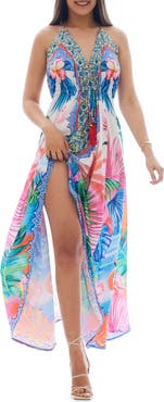 RANEES Flaming Cover-Up Halter Dress