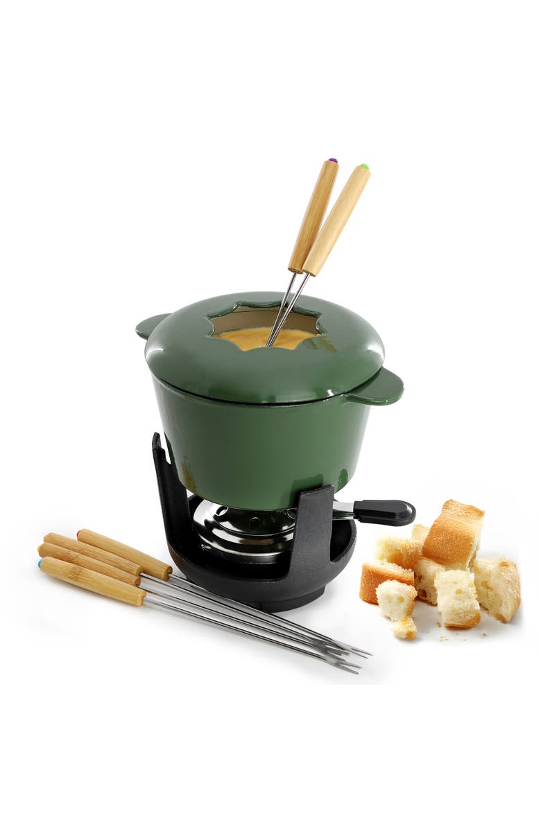 Megachef Enameled Cast Iron Fondue Pot with 6 Serving Forks in Green, Main, color, 