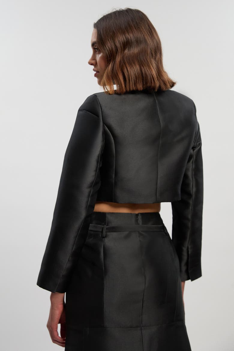 Satin Twill Cropped Wrap Tailored Jacket, Alternate, color, Black