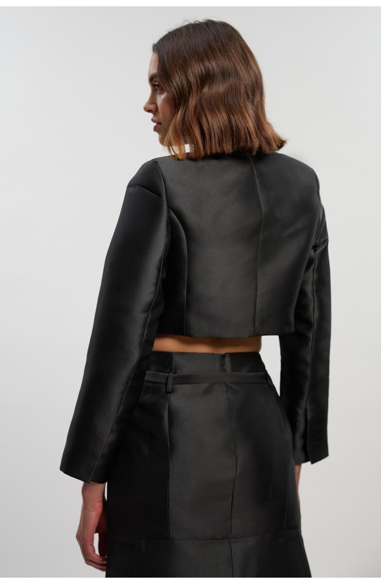 Karen Millen Satin Twill Cropped Wrap Tailored Jacket, Alternate, color, Black