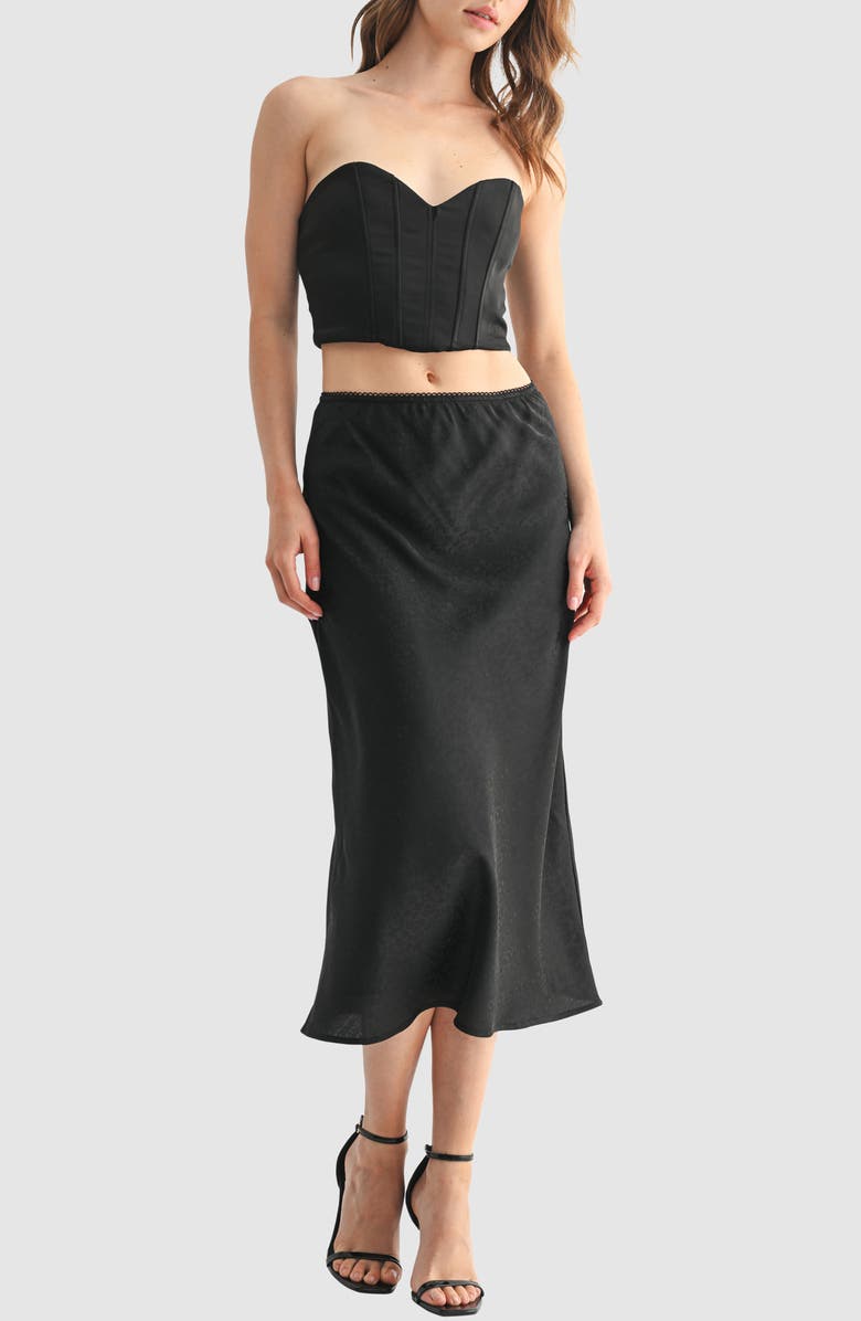 All in Favor Satin Midi Skirt, Alternate, color, Black