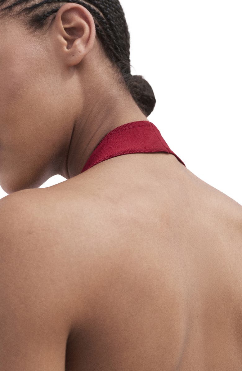 MANGO Hoop Detail Rib Halter Top, Alternate, color, Wine