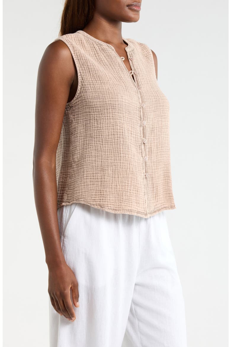 Ava Cotton Gauze Button-Up Tank, Alternate, color, LIGHT WICKER BEIGE