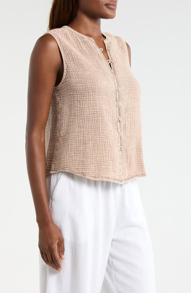 Splendid Ava Cotton Gauze Button-Up Tank, Alternate, color, Light Wicker Beige