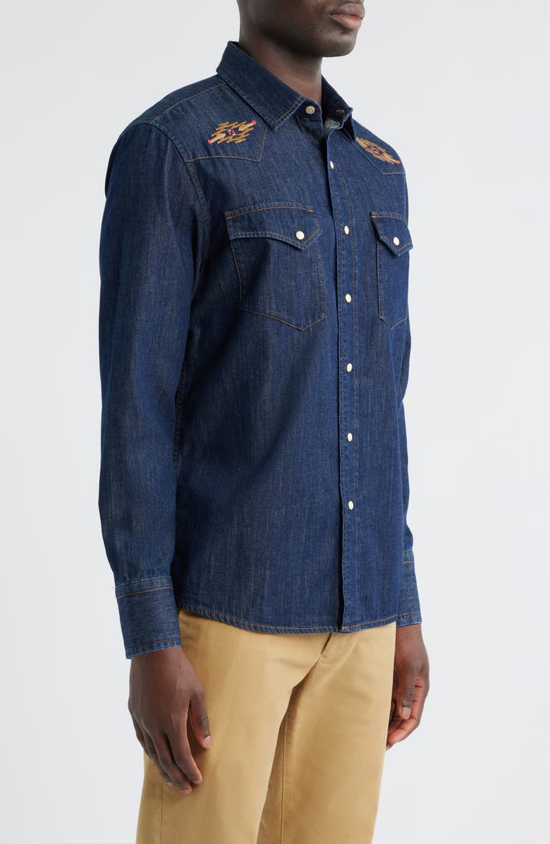 Pendleton Gambler Embroidered Snap-Up Denim Shirt, Alternate, color, Dark Denim/ Tumalo