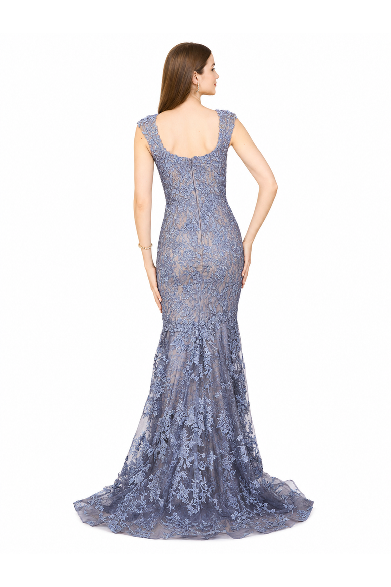 Sleeveless Mermaid Lace Embroidered Gown, Alternate, color, Dark Periwinkle