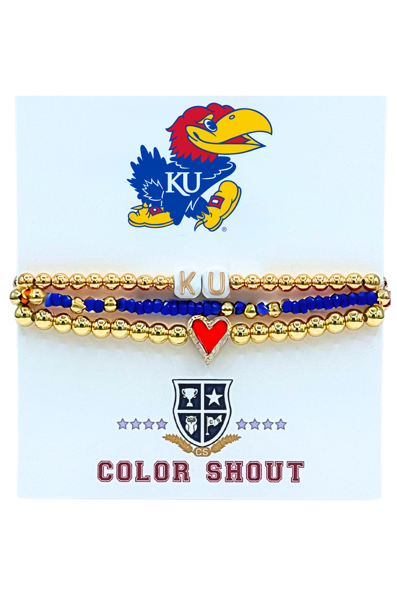 Kansas Love My College Bracelet Stack, Main, color, Yellow Gold