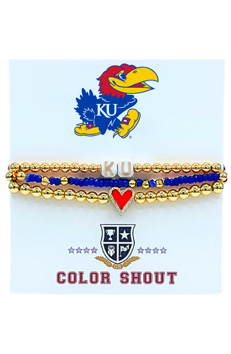 Color Shout Kansas Love My College Bracelet Stack, Main, color, Yellow Gold