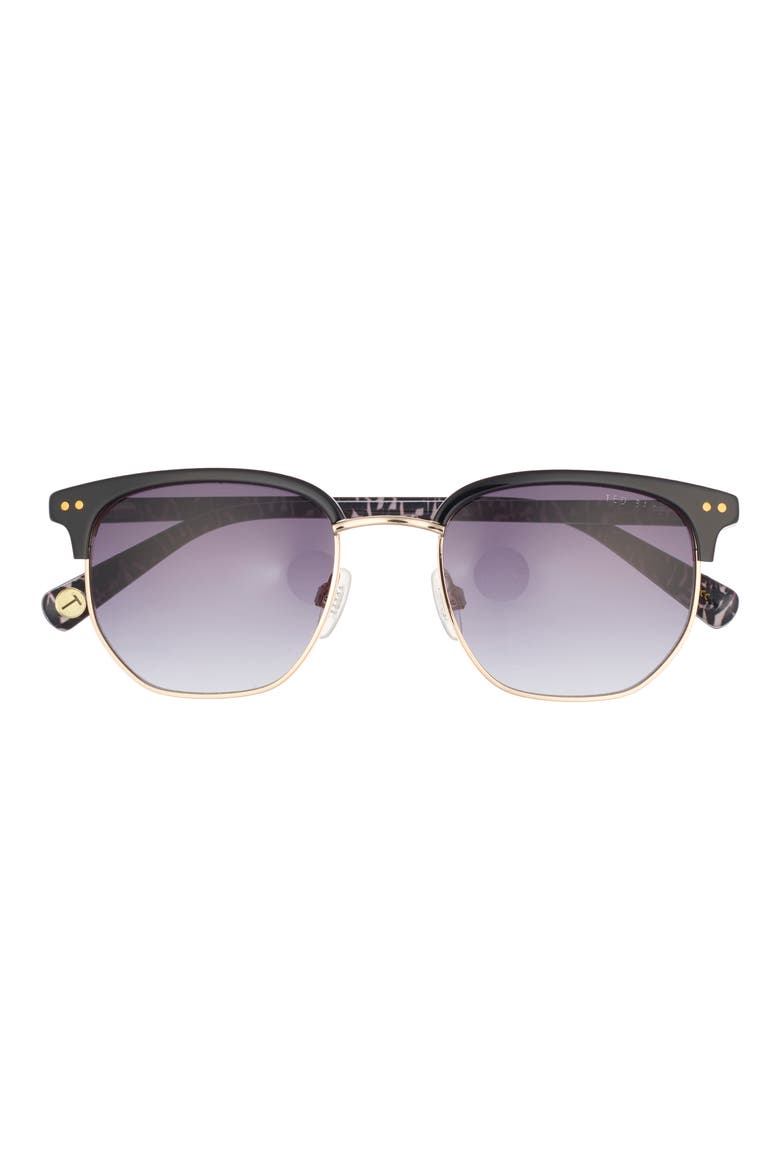 51mm Gradient Half Rim Square Sunglasses, Main, color, BLACK