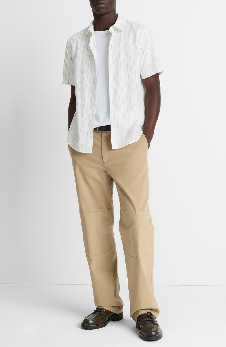 Vince Chatsworth Stripe Short Sleeve Cotton Button-Up Shirt, Alternate, color, Natural Combo