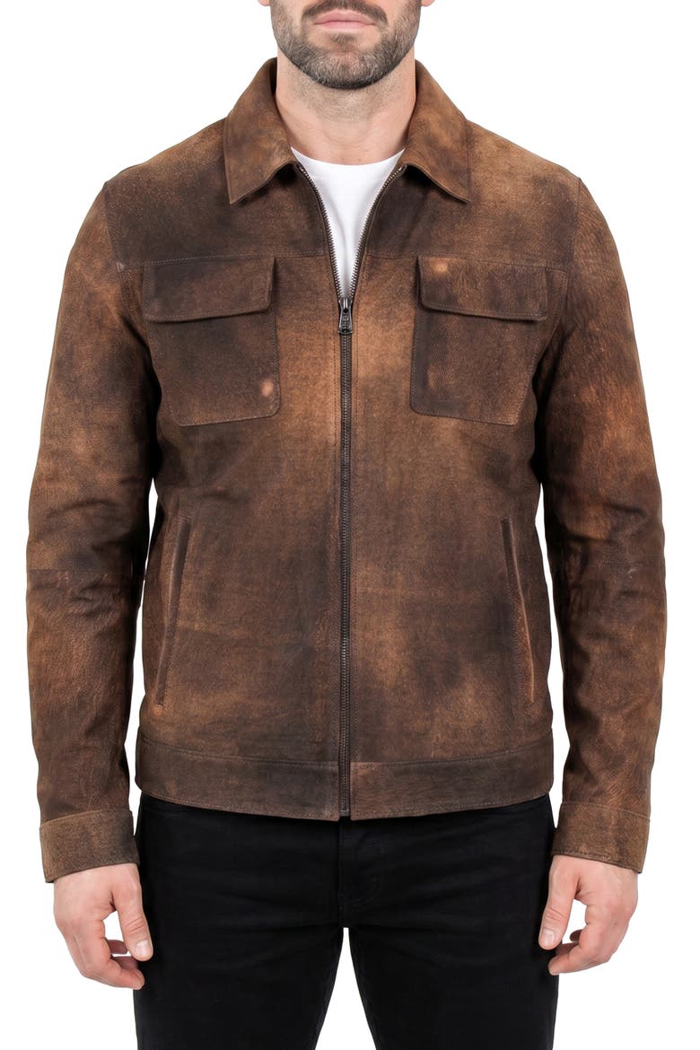 Weathered Leather Jacket, Main, color, BROWN