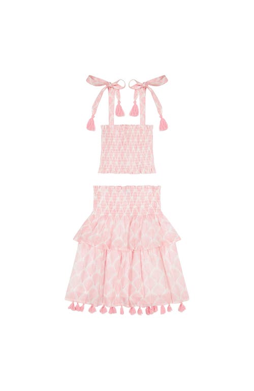 Mer St. Barth Noelle Girl's Smock Top And Maxi Skirt Set Pink Feather In Pink