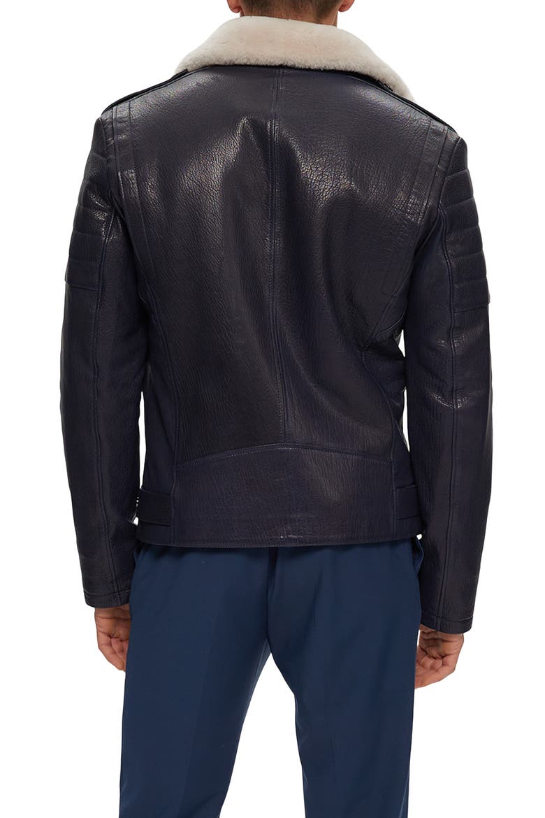 Mens Nappa Moto Jacket with Genuine Shearling, Alternate, color, NAVY/BEIGE