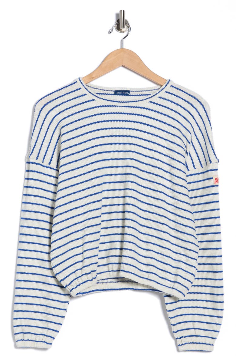 MOTHER Stripe Waffle Stitch Top, Alternate, color, Cream And Blue -School Daze
