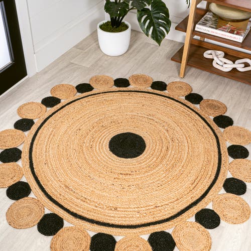 Jonathan Y Aurora Two-tone Jute Hippy Circle Medallion Round Area Rug In Black/natural