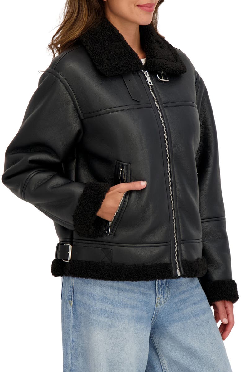 Sebby Faux Shearling Collar Aviator Jacket, Alternate, color, Black