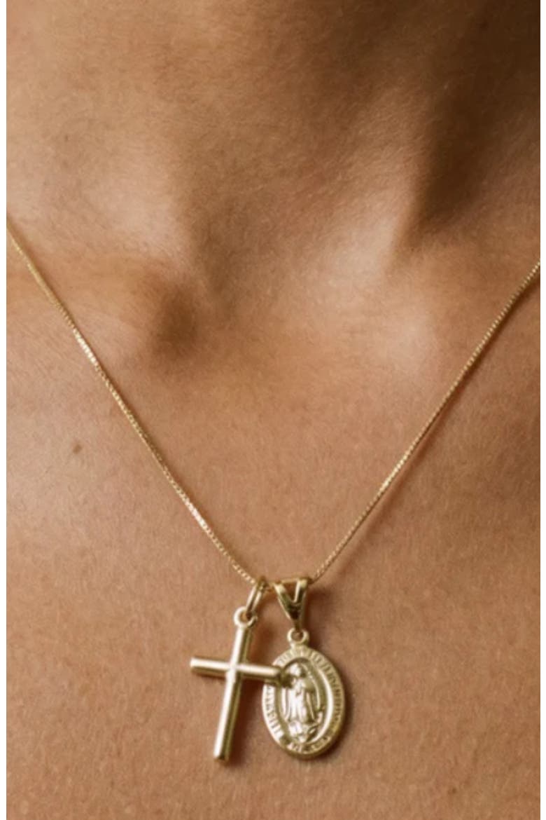 The Guadalupe Cross Pendant Necklace, Alternate, color, GOLD