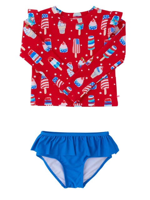 UPF50 Sun Protected Skirted Flutter Long Sleeve Rash Guard Bikini (Baby, Toddler, Little Kid, Big Kid)
