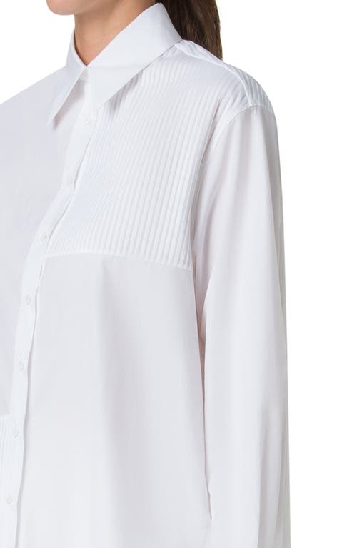 Akris Oversize Pleated Panel Cotton Voile Button-up Shirt In Pure White