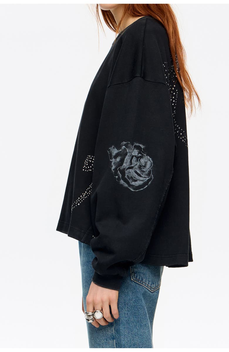 Bimba y Lola Short Sweatshirt With Stones Bows, Alternate, color, Washed Black