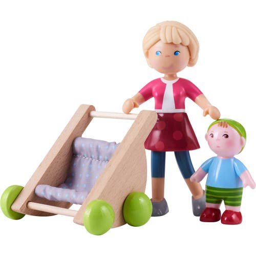 HABA Little Friends Mom Melanie and Baby Liam Dollhouse Figures with Stroller in Multi 