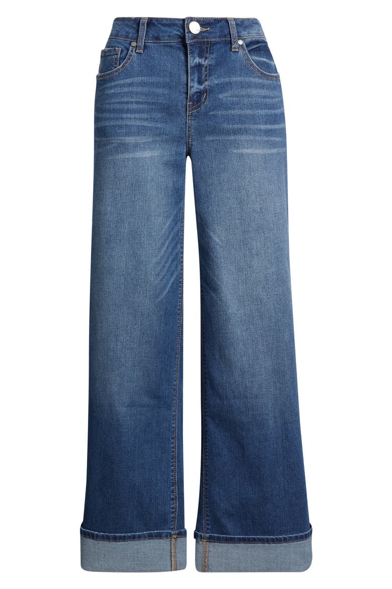 High Waist Cuff Slim Wide Leg Jeans, Alternate, color, PACIFIC
