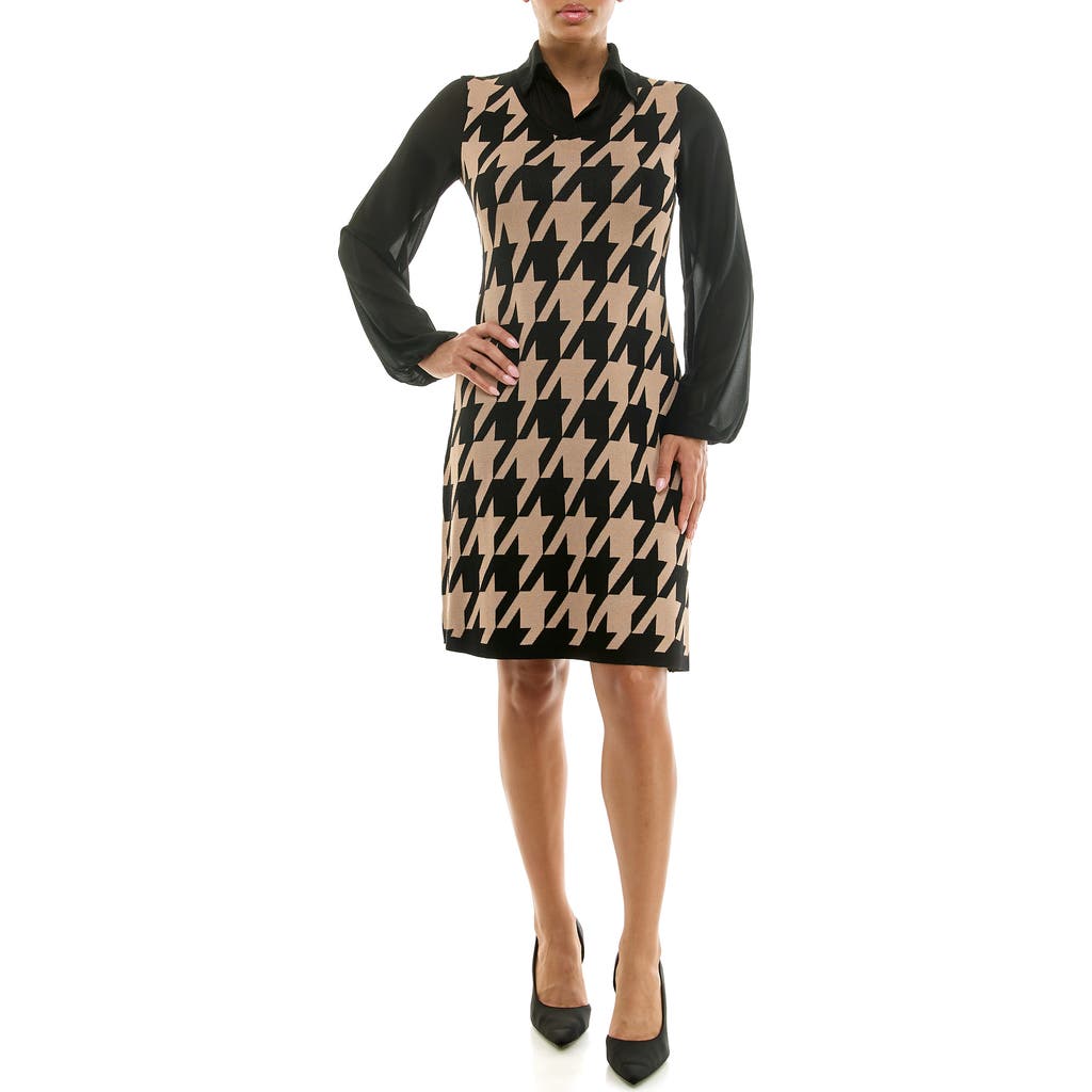 Nina Leonard Jacquard Balloon Sleeve Sweater Dress In Multi