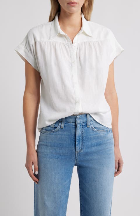 Short Sleeve Linen Blend Button-Up Shirt