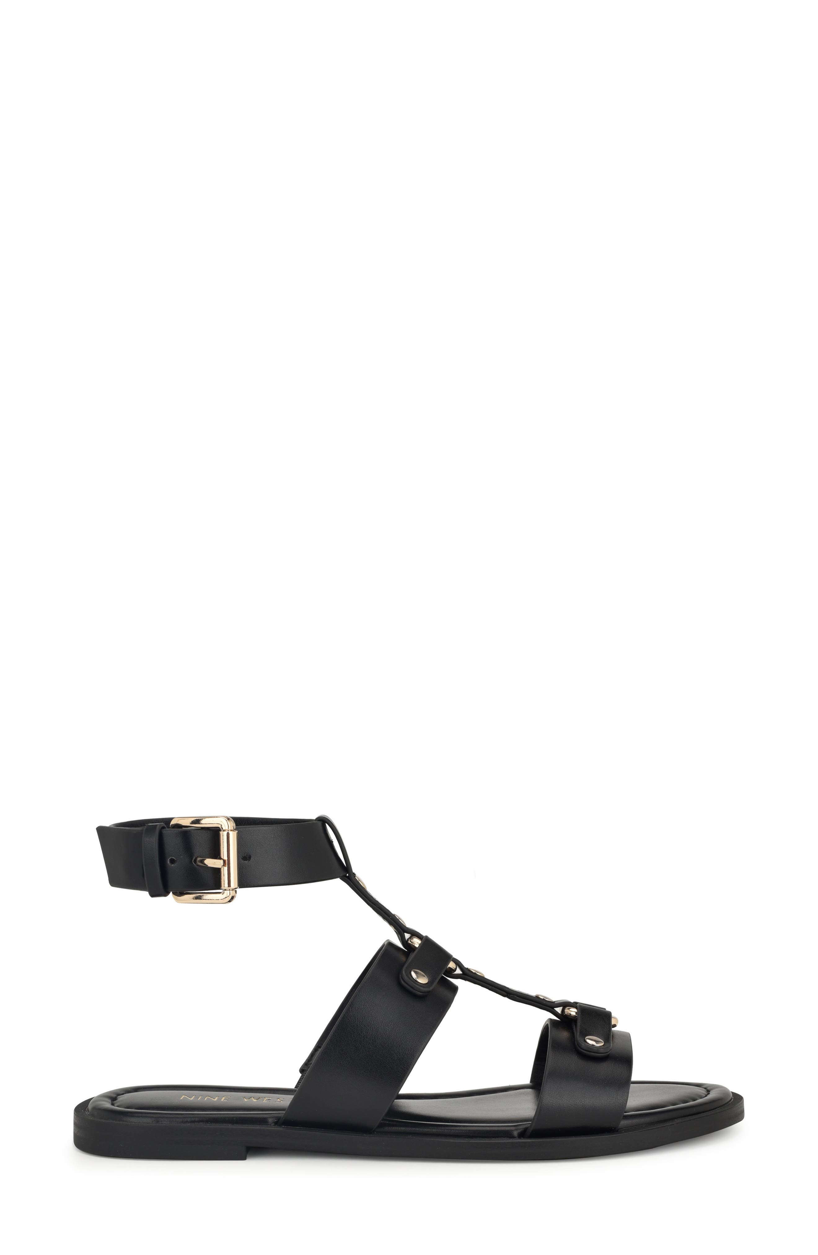 Nine West Jouise Studded Gladiator Sandal, Alternate, color, Black 001