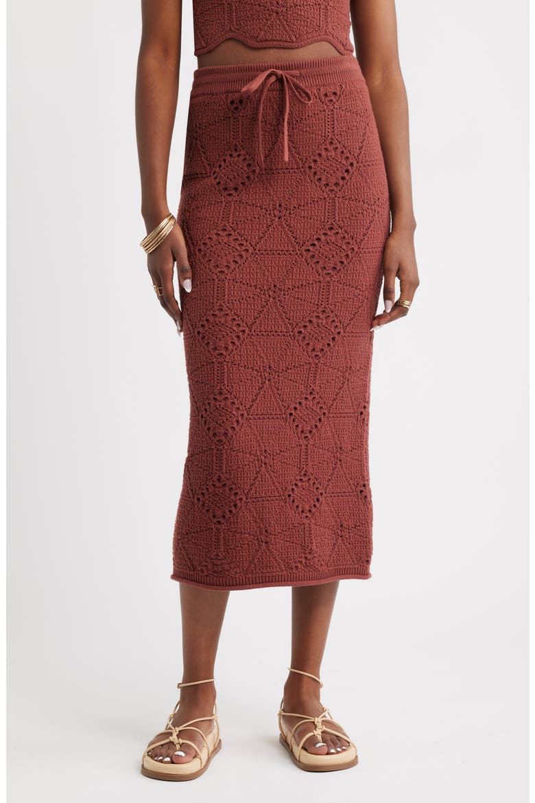 Crochet Midi Skirt, Main, color, BROWN SABLE