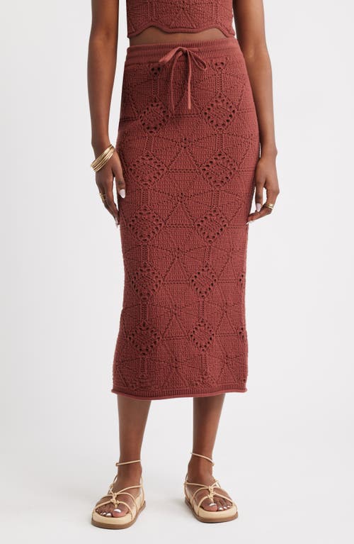 Treasure & Bond Crochet Midi Skirt in Brown Sable 