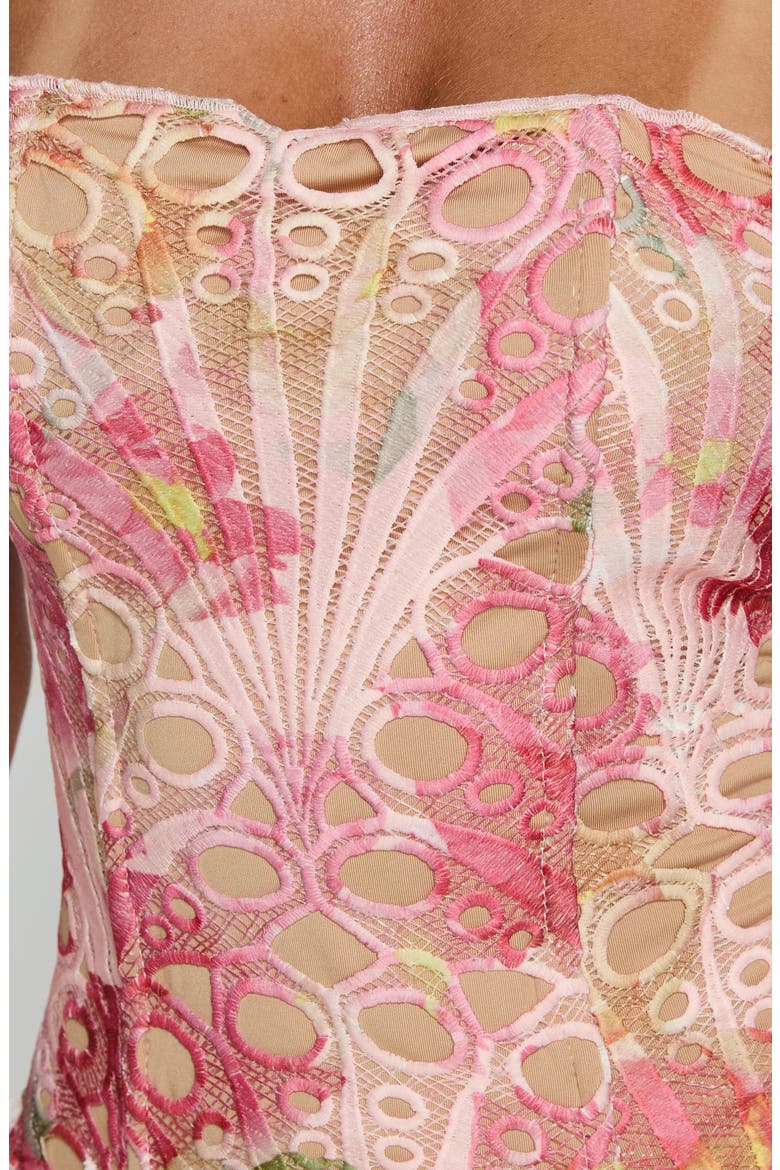 Raynelle Strapless Tie Back Corset Top, Alternate, color, PINK MULTI
