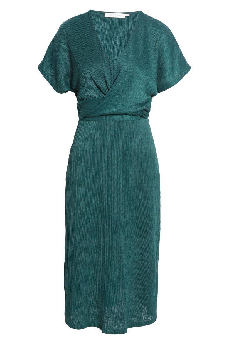 Phoebe V-Neck Midi Dress, Alternate, color, DARK GREEN