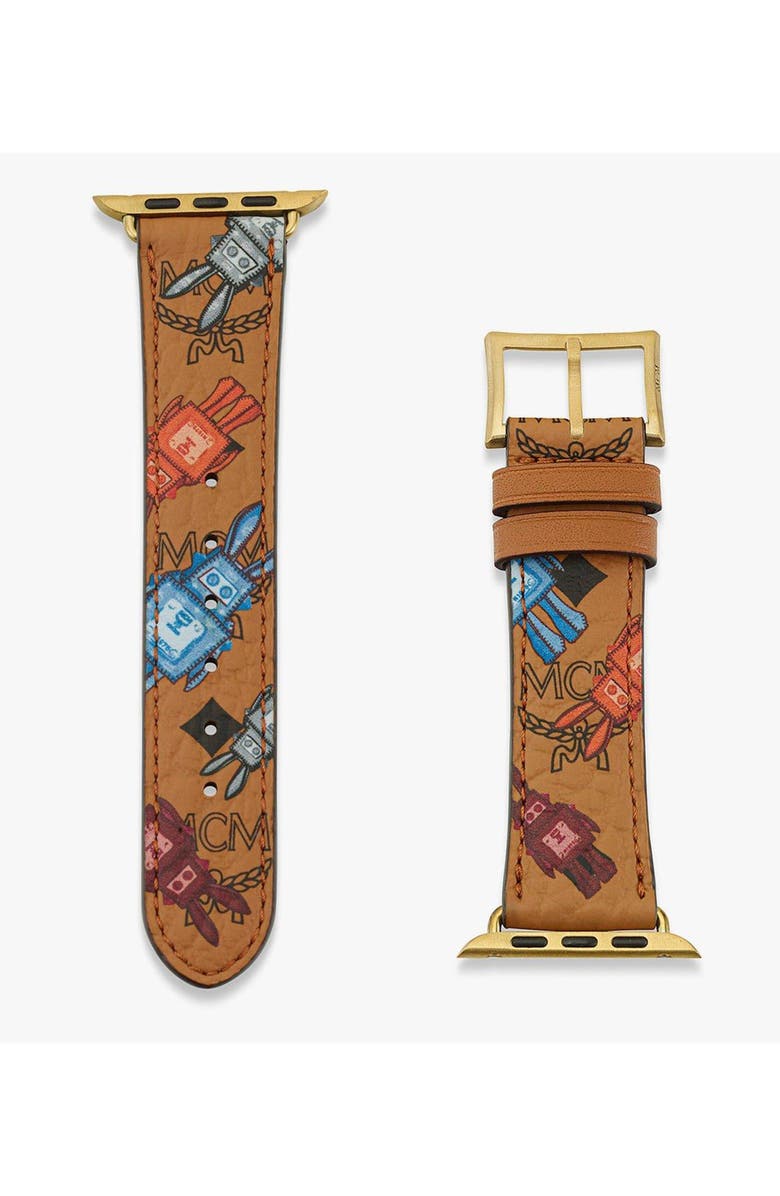 MCM 42-49mm Apple Watch Band in Rabot Visetos, Alternate, color, Cognac