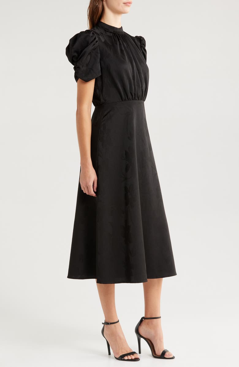Julia Jordan Floral Jacquard Mock Neck Midi Dress, Alternate, color, Black